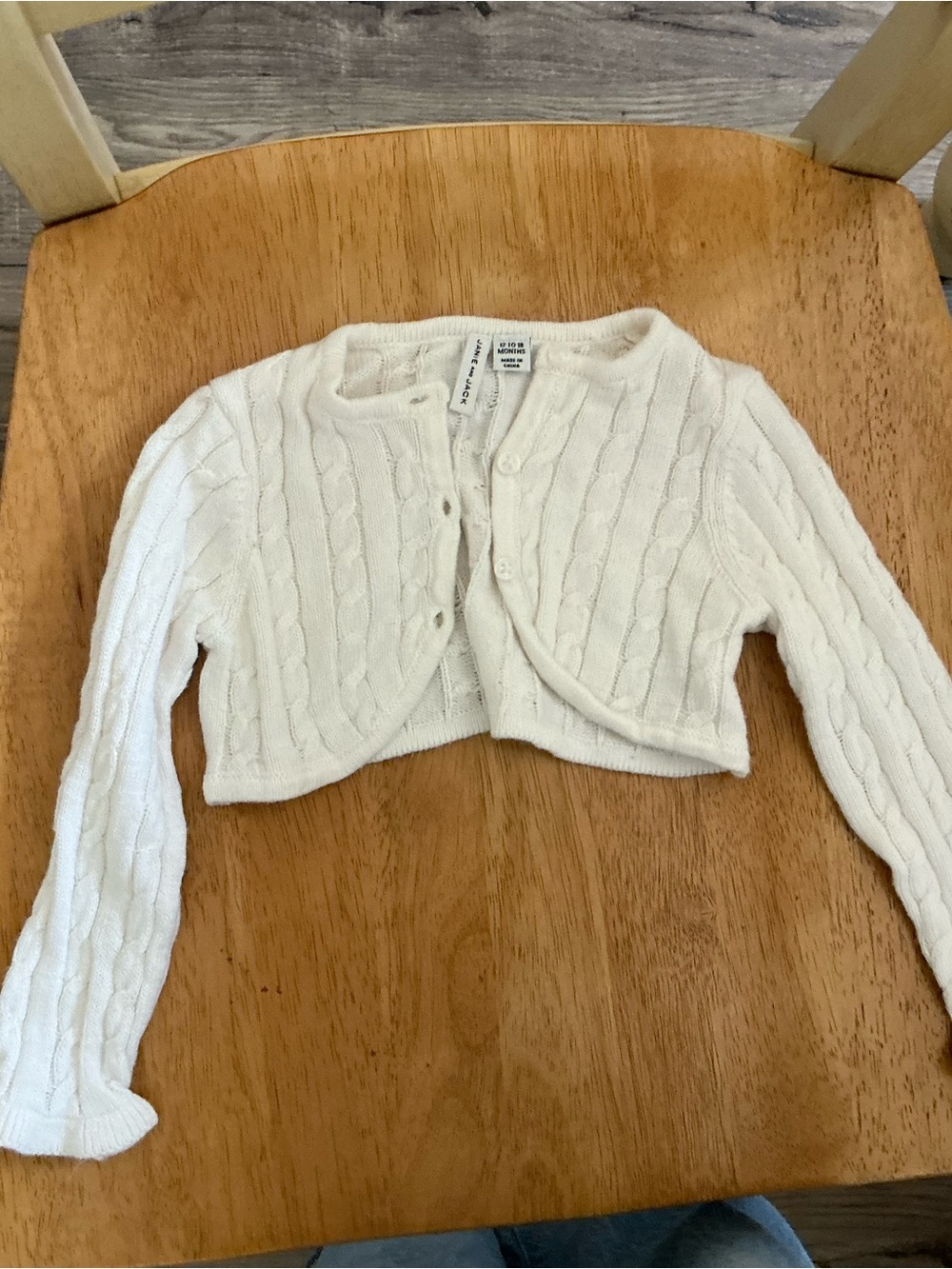 Janie and Jack Cream Cable-Knit Cropped Cardigan